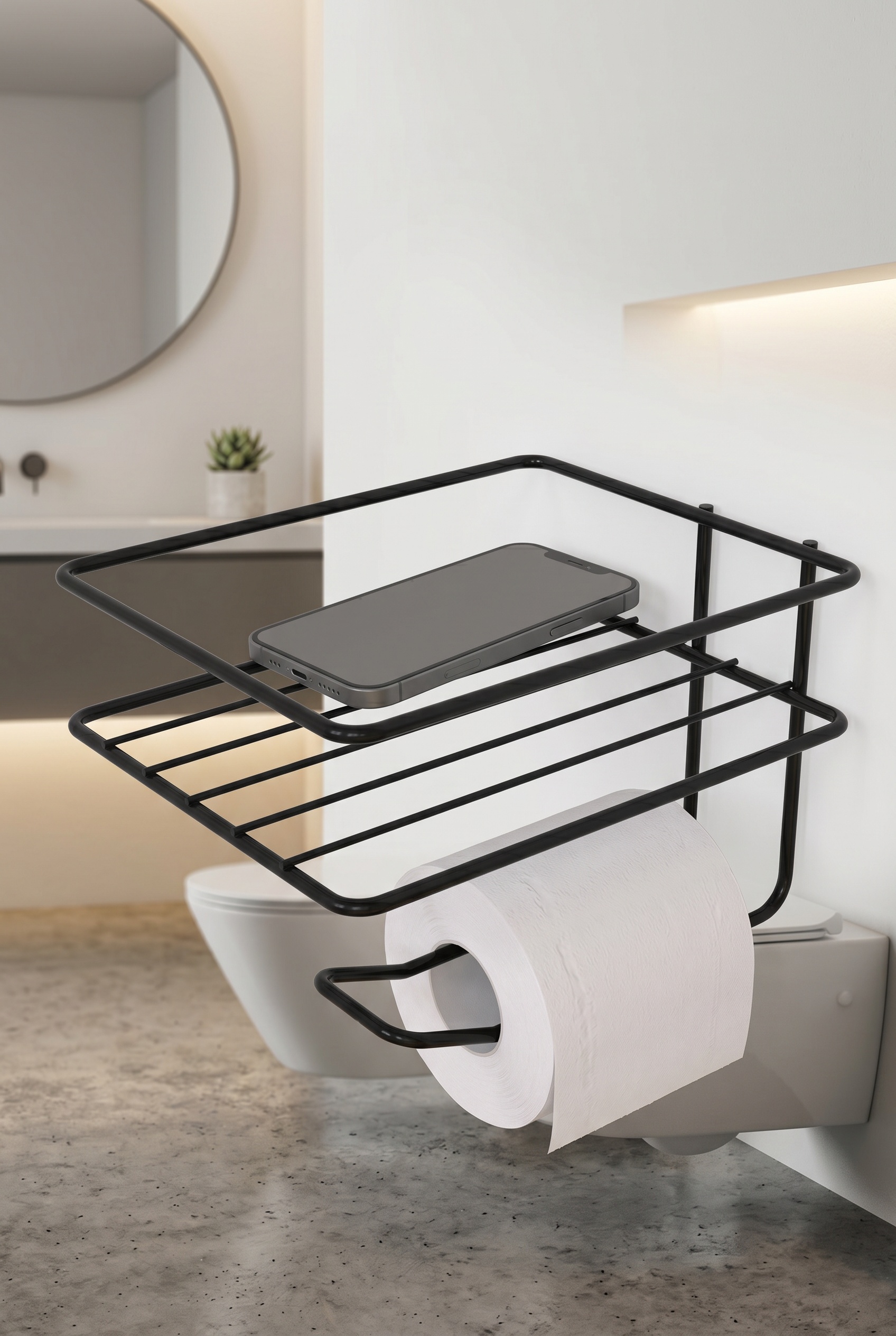 Filora Home Porte-papier toilette carré avec étagère — dans une cuisine scandinave moderne